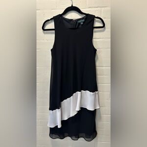 Lauren Ralph Lauren Black & White Georgette Dress Minimalist Quite Luxury Size 8